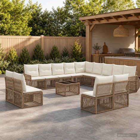 vidaXL Ensemble de canapé de jardin 14 pcs Beige et blanc crème (1/5)