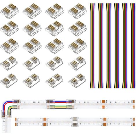COB 6PIN 12mm Kit Connecteur LED Transparent Sans Espace 12pcs Platine à Fil Connecteur 8pcs Platine à Platine Connecteur 6pcs 15cm 24AWG Câble d'Extension 6pin RGBCCT Bande LED (1/5)