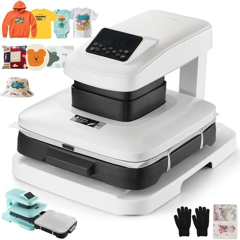 VEVOR Macchina per Pressatura a Caldo Automatica, 38 x 38 cm, per Magliette con Rilascio Automatico e Pressione Regolabile, Display Digitale, per Progetti di Trasferimento Termico, Bianco