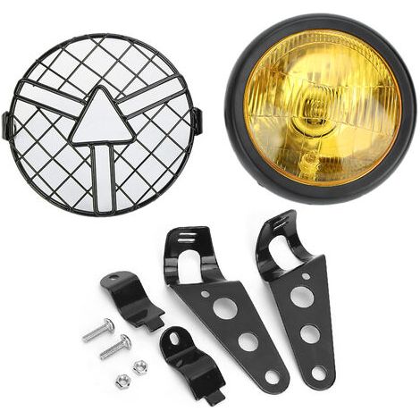 Universeller 5,75-Zoll 35W Motorradscheinwerfer Retro-Grill Frontleuchte mit Grillabdeckung, Halterung und Lampenschirm (Gelb) (1/5)