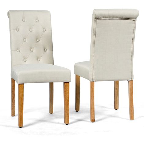 COSTWAY 2 Seide Sala da Pranzo 43 x 61 x 100 cm, Seidie Cucina Laterali in Tessuto Rivestito con Gambe in Legno di Gomma, Tessuto di Lino Traspirante e Spugna ad Alta Densità (Beige) (1/5)