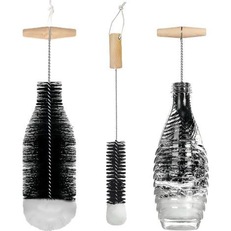 2 Goupillon Bouteille, Set de Brosse de Nettoyage avec Poignée en Acier Inoxydable,Goupillon Biberon, Brosse Bouteille pour Verre et Gourde (1/4)