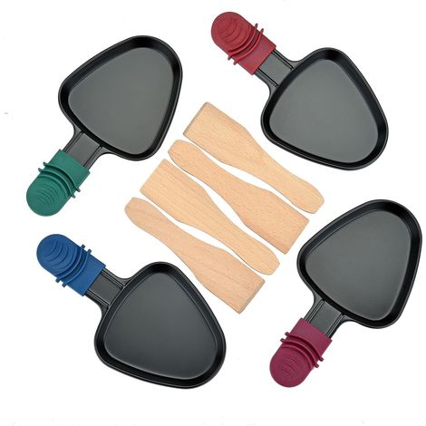 Poelon Raclette Triangulaire, 4 Pièces Set Antiadhésif avec spatule raclette bois pour Fromage Fondu, Oeuf Frit (1/5)