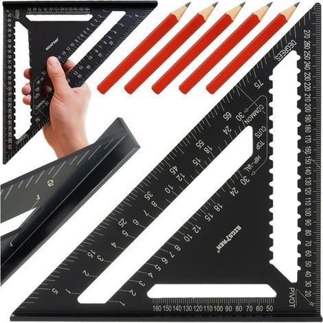 Équerre de charpentier en aluminium, 30x30 cm, angle 90°/45°, 5 pouces, 45°, 90°, 30 x 30 cm, en aluminium.-AquaForge (1/5)