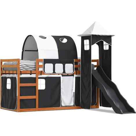 Maison Exclusive - Letto a Castello con Scivolo e Tende Bianco e Nero 90x200 cm