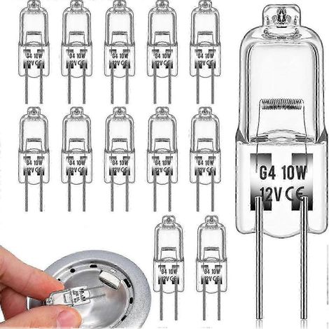 Packung mit 10 G4 10W 12V Halogenlampen, klares Gehäuse, 2-poliger Sockel, warmweiß, dimmbar 0619 (1/4)