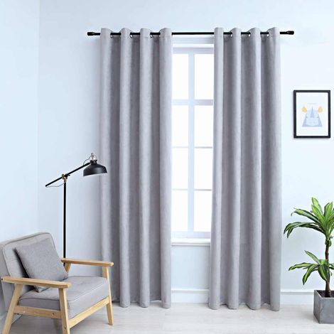 vidaXL Cortinas opacas con anillas de metal 2 pzs gris 140x175 cm (1/5)