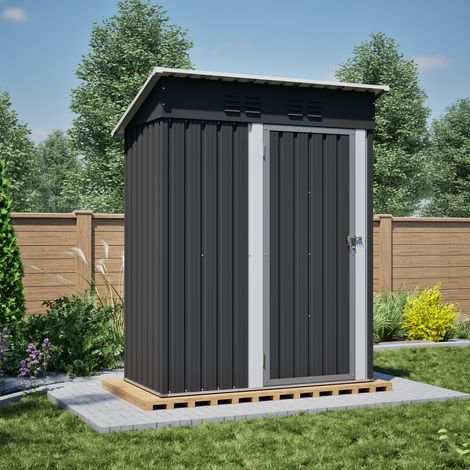 Abri de jardin plat 152x84x182 cm métallique noir sans fenêtre, porte verrouillable, surface de stockage 1,27 m², remise étanche pour outils de jardinage terrasse et balcon (1/4)