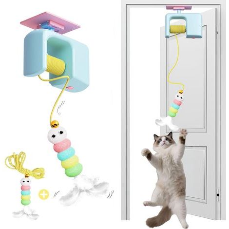 Over-the-door cat toys for adult and kitten indoor cats, automatic interactive cat toys with two retractable cords, enrichment toy for doors, walls, and (1/5)