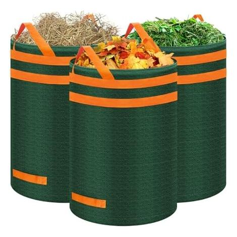 Gartensack 272L 3er Set Gartenabfallsack Stabil, Laubsack Garten Sack Robust & Faltbar, Grünschnittsäcke mit Griffe, Selbststehend Abfallsack für Gras Laub Hecke Gartenabfall