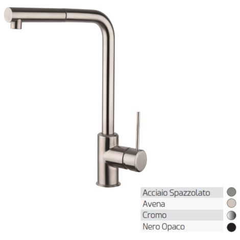 Argo Pin Miscelatore monocomando lavello con doccia estraibile in ottone finitura acciaio spazzolato rubinetto con doccino per lavandino cucina (1/4)