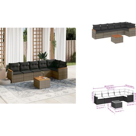 7-tlg. Garten-Sofagarnitur mit Kissen Grau Poly Rattan - Gartenmöbel Set - Esstisch - Lounge Möbel - Outdoor Sofa - Rattan Gartenmöbel (1/3)