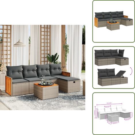 The Living Store 6-tlg. Garten-Sofagarnitur mit Kissen Grau Poly Rattan - Gartentisch (1/5)