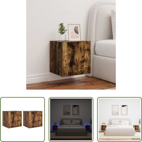 LED-Leuchten -  TV-Wandschränke mit LED-Leuchten 2 Stk. Räuchereiche (1/5)