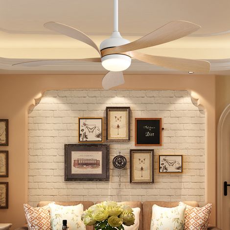 Ventilador de techo moderno Sofucor, 114 cm, interior/exterior, con luz y mando a distancia — Aspas de ABS — Amarillo (1/5)