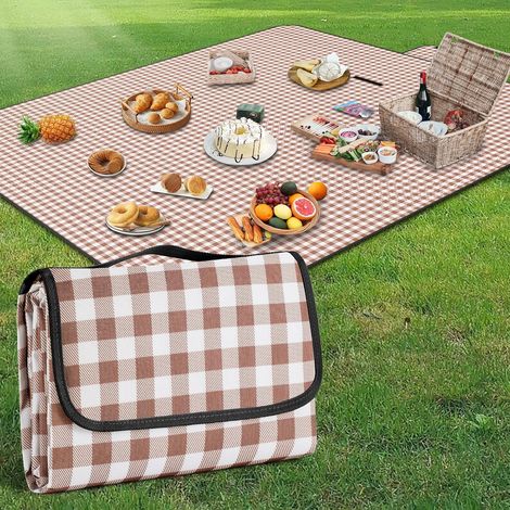 Manta de picnic grande y cómoda, de 200 x 200 cm, con asa, base impermeable, lavable a máquina, suave, portátil y plegable, ideal para excursiones. (1/5)