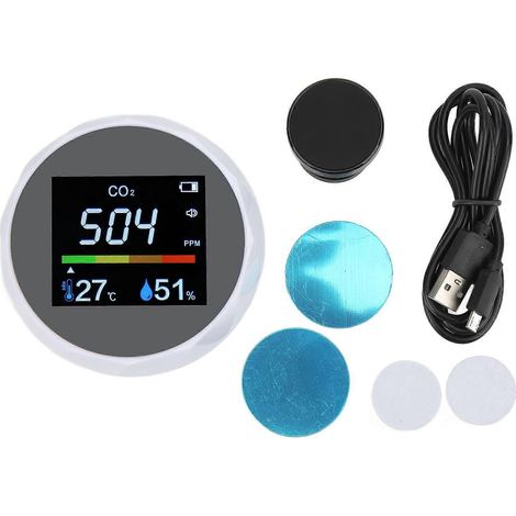 CO2-Monitor, Kohlendioxid, Temperatur und Luftfeuchtigkeit – 3-in-1-Luftqualitätsmessgerät, tragbar, ZN‐2CO6Weiß