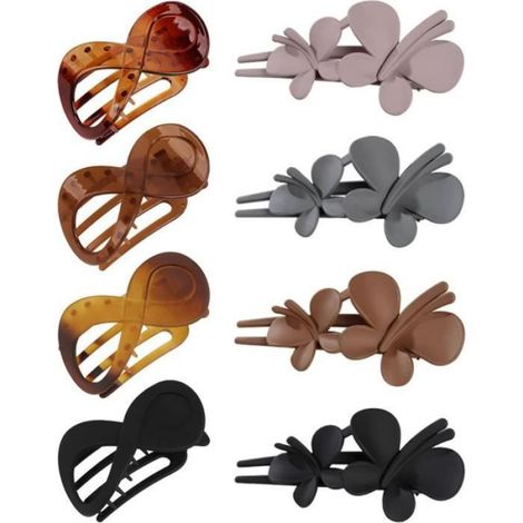 Pince à Griffes Cheveux,8 Pièce Grande grandes pinces à cheveux en forme papillon mat Écaille de Tortue pince cheveux épais et Fins (1/4)