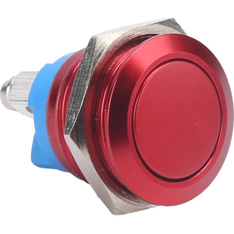 Interrupteur à bouton métallique en acier inoxydable, tête plate ronde de 16 mm, étanche, à réarmement automatique, alimentation 220 V (rouge) (1/5)