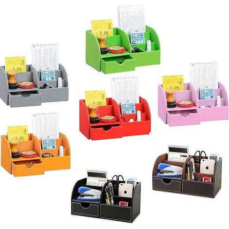 tooloflife Schreibtisch-Organizer aus PU-Leder mit 6 Fächern und 1 ausziehbarer Schublade, multifunktionaler Stiftehalter und Aufbewahrungsbox (1/5)