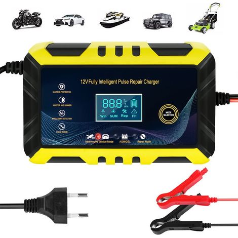 Autobatterieladegerät – 12 V/6 A intelligentes Batterieladegerät, LCD-Display, Batterieladegerät-Wartungsgerät, Schwarz/Gelb (1/5)