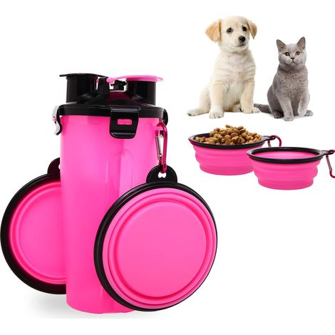 Borraccia per cani con 2 ciotole pieghevoli Borraccia portatile 2 in 1 e cibo per cani Animali domestici per gatti, borraccia da viaggio per passeggiate, esercizio fisico, escursionismo, campeggio (ro (1/5)