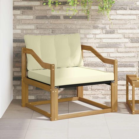 Canapé de Jardin Modulable 1 Place en Bois d'Acacia Massif Blanc avec Coussin Crème, 15.3kg - PANGIVO (1/5)