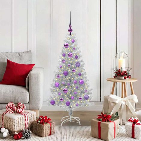 Weihnachtsbaum mit 150 LEDs mit Ständer Silber 120 cm PET