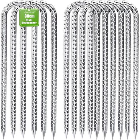 Lot de 8 piquets d'ancrage au sol 30 cm - En acier galvanisé - Pour trampoline, tente de camping - Piquets de tente stables - Pour tente, camping, clôture (U, 8 pièces) (1/5)