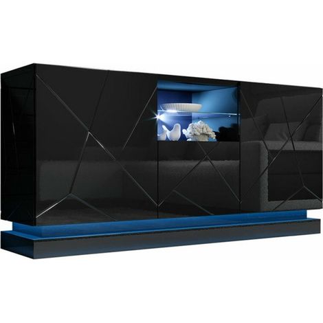 Buffet Linar, Noir + Noir brillant, 75x150cm, Le nombre de portes: 342cm, MDF, LED: Disponible
