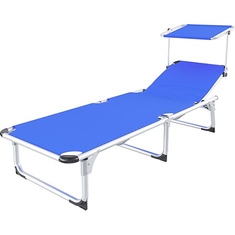 Lettino Pieghevole Prendisole Con Tettuccio Parasole Schienale Reclinabile Regolabile in 6 Posizioni Struttura In Alluminio Sedia Sdraio Per Spiaggia Mare Giardino Piscina 187 x 59 x 29 Cm (Blue)