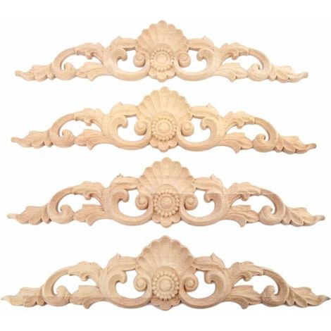 30 X 6.5cm 4pcs Wood Carved Corner Onlay Decal Carving Applique Unpainted Wood Decorate Classic Wooden Furniture (1/4)