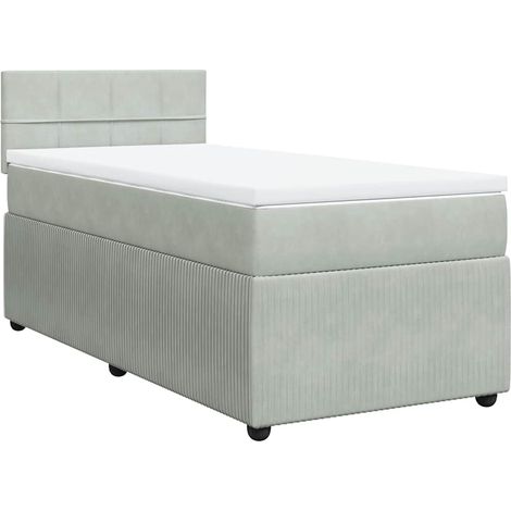 Lit simple  Lit adulte  Sommier à lattes de lit et matelas Gris clair 90x200 cm Velours