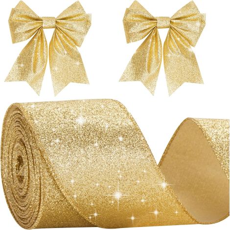 Ruban Métallique Doré 4CM Ruban de Noël 10M, 4CM, doré pour décoration de Noël et fêtes de fin d'année (1/5)