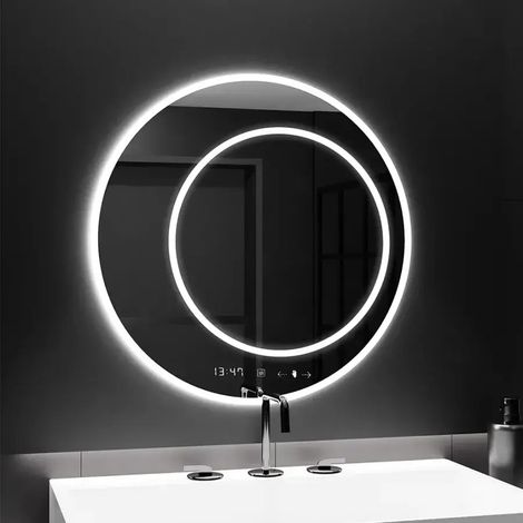 Miroir LED Rond 60 Desembuage Horloge et Thermometre Gradable (1/2)