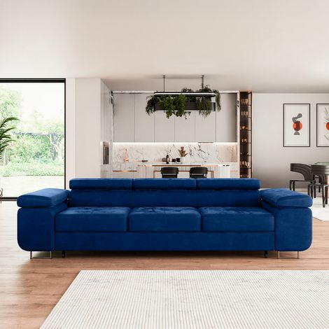 Canapé convertible 3 places Wilson velours Bleu (1/4)