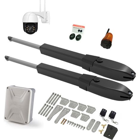 Kit d'ouvre-portes automatiques Batterie solaire Double bras opérateur de porte électrique ouvre-porte pivotant caméra IP WIFI télécommande manoir de ferme extérieur pour accessoires de portail coulis (1/5)