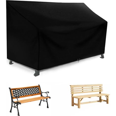 Funda impermeable, resistente al viento, a los rayos UV y a los desgarros para banco de jardín de 3 plazas, fabricada en tejido Oxford 210D, para uso exterior, 163 x 66 x 63/89 cm, color negro (1/5)
