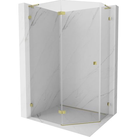 Mexen Lunar L Fünfeck-Duschkabine, links angeschlagen, 90 x 80 cm, transparent, gold - 831L-090L-080P-50-00-L