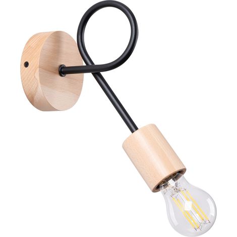 Applique da parete Loft ad anello nero/legno chiaro per corridoio camera da letto 1xE27 15W EMBER Sollux Lighting (1/5)