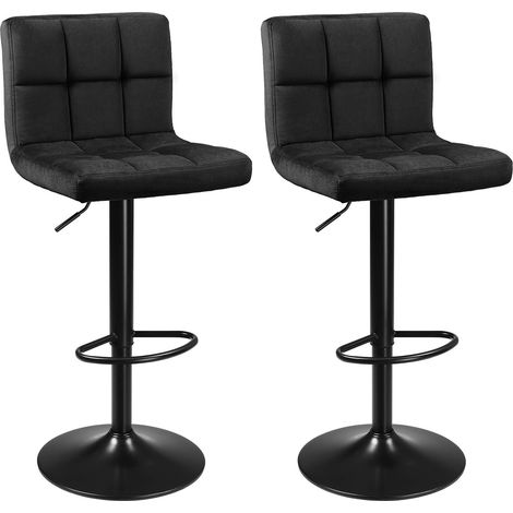 SONGMICS Sgabelli da Bar, Set di 2 Sgabelli da Cucina con Superficie in Velluto, Altezza Regolabile, Sedia da Cucina Girevole con Schienale e Poggiapiedi, Nero LJB014B01 (1/4)