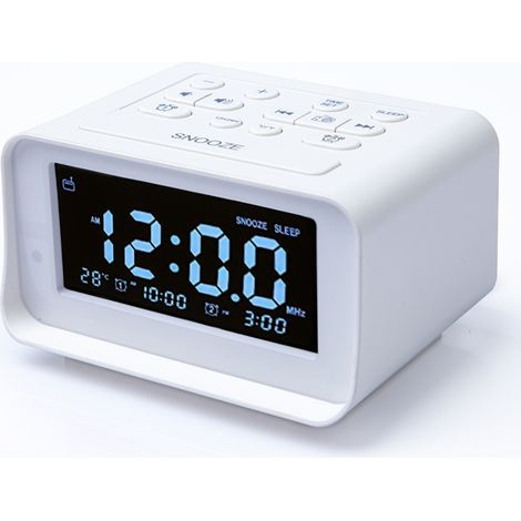 Radio-réveil numérique avec double chargeur USB pour chambre à coucher, volume d'alarme et luminosité réglables (blanc) (1/2)