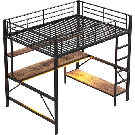 Letto a soppalco bambini 140 x 200 cm in metallo e MDF nero con scrivania, mensole e scala (1/5)