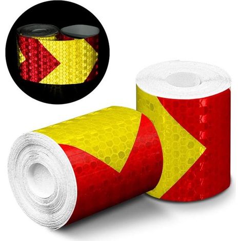 Nastro riflettente a forma di freccia, 2 pezzi, 3 m x 50 mm – Prismatico, impermeabile, nastro di sicurezza, vinile autoadesivo (1/5)