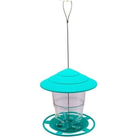 Eichhörnchensicherer, hängender Vogelfutterspender mit rundem Gründach für den Garten (1/4)