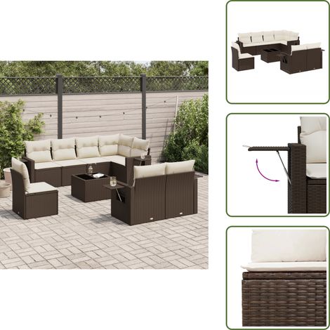 9-tlg. Garten-Sofagarnitur mit Kissen Braun Poly Rattan - Garten Sofagarnitur - Garten Sofagarnituren - Outdoor Sofagarnitur - Sofagarnitur Terrasse