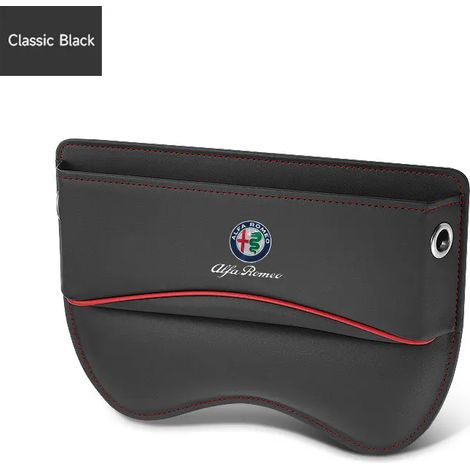 Boîte de rangement en cuir noir pour siège auto, avec poches de remplissage, compatible avec Alfa Romeo 159, 147, 156, 166, Giulietta, Giulia, Mito et Spider. (1/5)