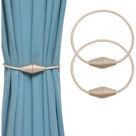 Lntyq 2er-Pack handgefertigte magnetische Vorhang-Raffhalter aus gewebtem Seil – praktisch und dekorativ für Zuhause und Büro – Beige (1/5)
