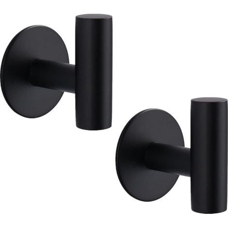 Crochets Muraux Adhésifs Robustes pour Salle de Bain Douche Serviettes Acier Inoxydable Noir Lot de 2 (1/4)