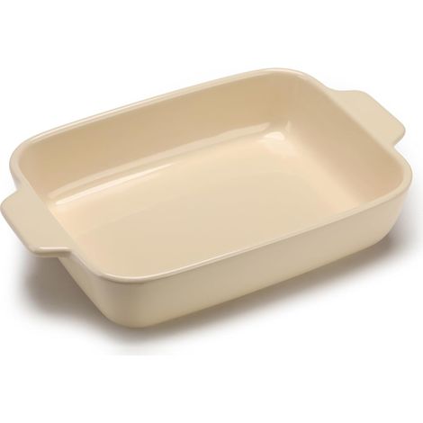 Grand plat à gratin rectangulaire de 36 cm avec poignées, plat à gratin rectangulaire, tradition en grès, profond, en céramique, pour lasagnes, tiramisu, rôtis et ragoûts (B-33 cm, beige) (1/5)